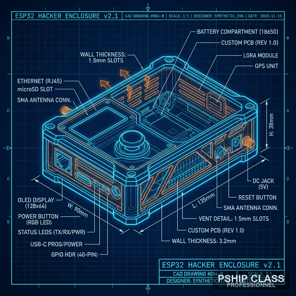 produBlueprint ESP32 Hacker Enclosure — Fichier STL boîtier hacker impression 3D - vue 1 ct_name - P-SHIP
