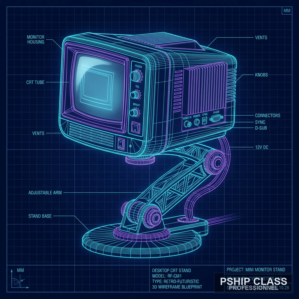 produBlueprint Retro CRT Mini Monitor Stand — Fichier STL support moniteur CRT rétro - vue 1 ct_name - P-SHIP