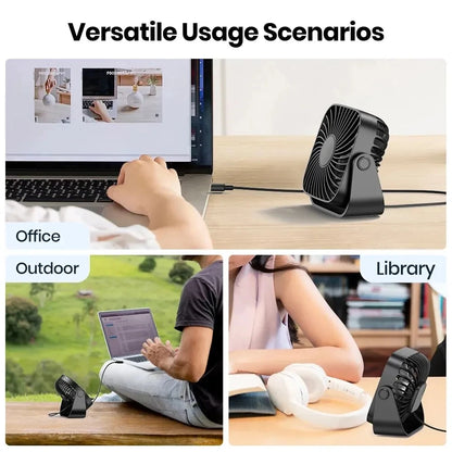 Ventilateur USB Portable 4 pouces Pliable — 3 Vitesses, 360° Réglable