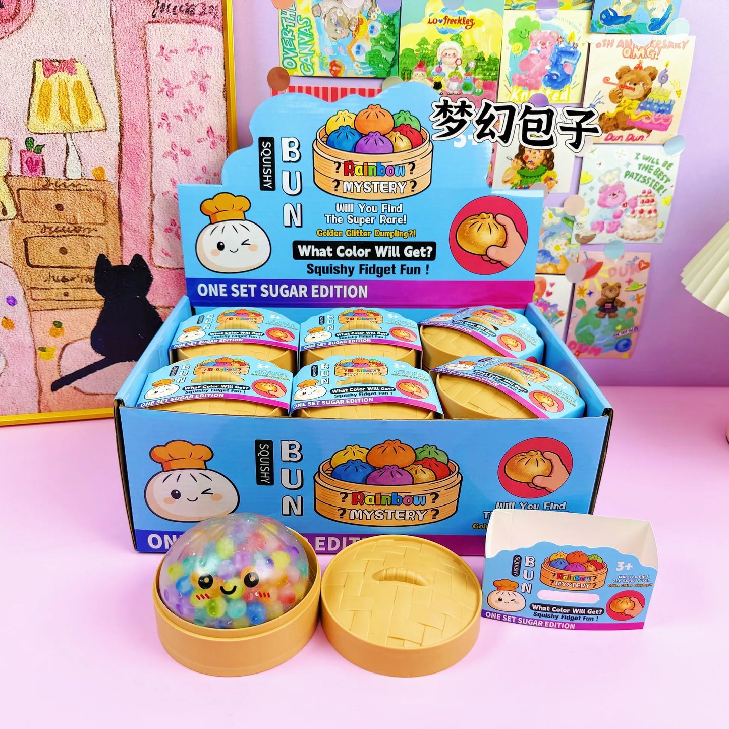 Ravioli Squishy Arc-en-Ciel avec Perles — Cuiseur Vapeur Bambou