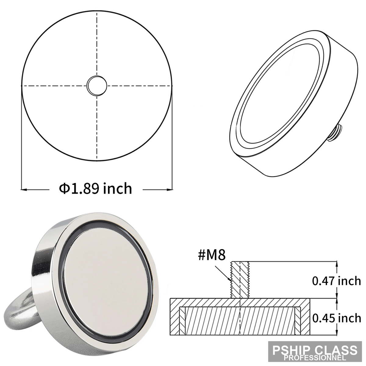 produAimant de pêche circulaire NdFeB C48L pour récupération magnétique sous-marine - vue 2 ct_name - P-SHIP