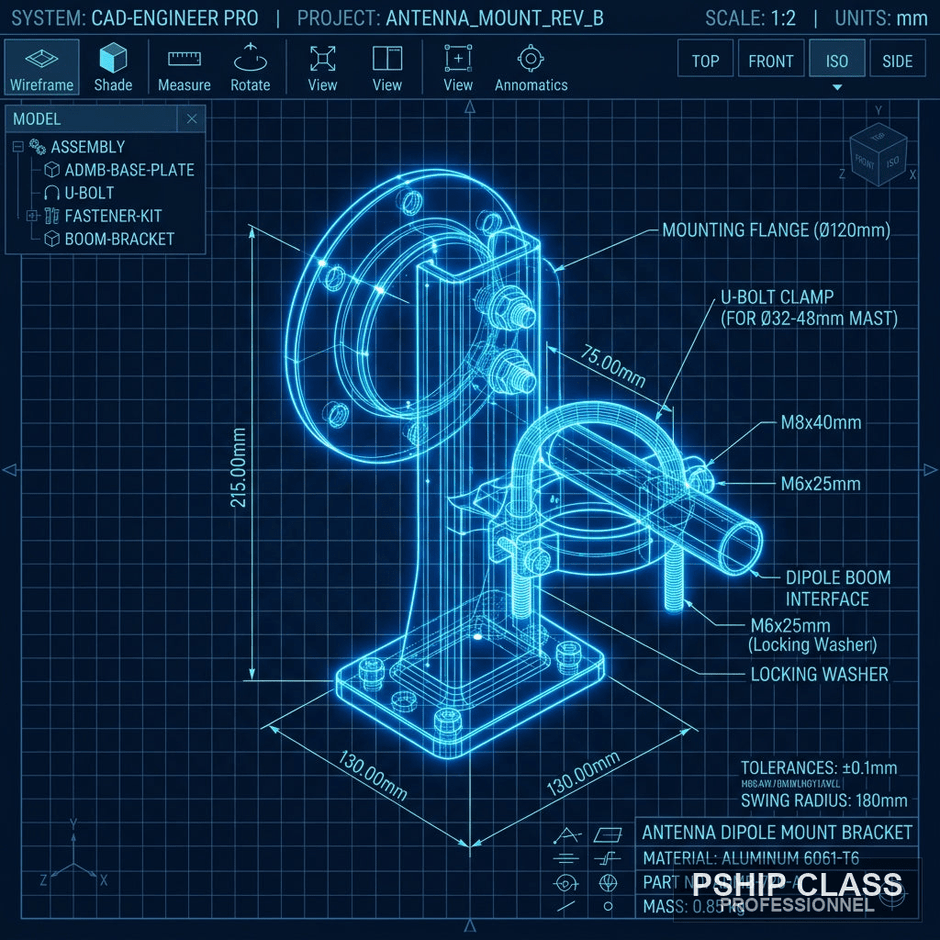 produBlueprint Antenna Dipole Mount Bracket — Fichier STL impression 3D - vue 1 ct_name - P-SHIP