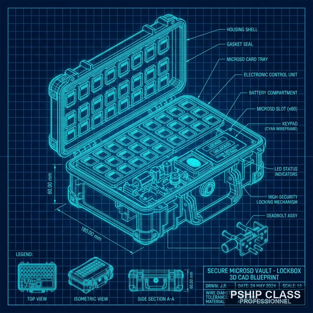 produBlueprint MicroSD Vault Lockbox — Fichier STL coffre MicroSD impression 3D - vue 1 ct_name - P-SHIP