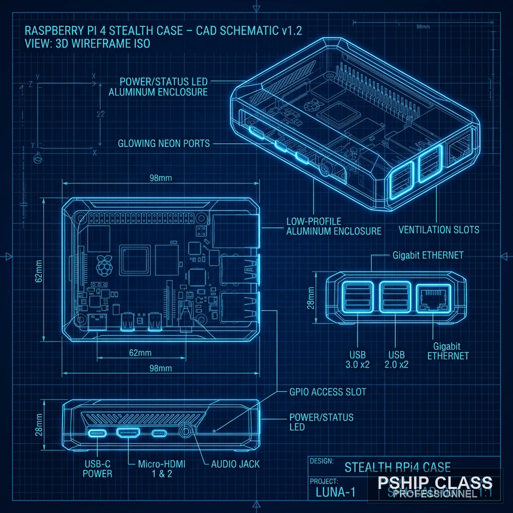 produBlueprint Pi 4 Stealth Case — Fichier STL boîtier Raspberry Pi 4 furtif - vue 1 ct_name - P-SHIP