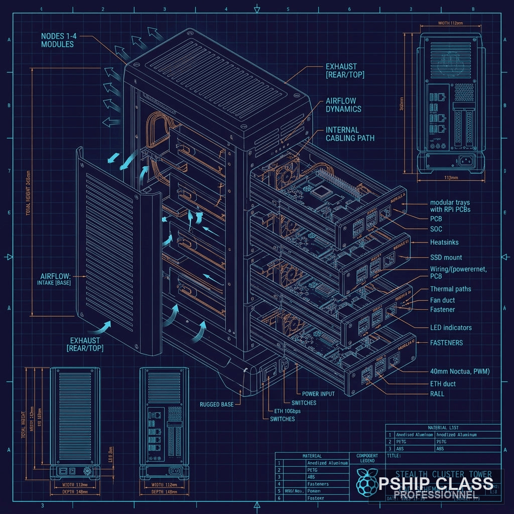 produBlueprint Pi Cluster Stealth Case — 4 pièces STL cluster Raspberry Pi - vue 1 ct_name - P-SHIP