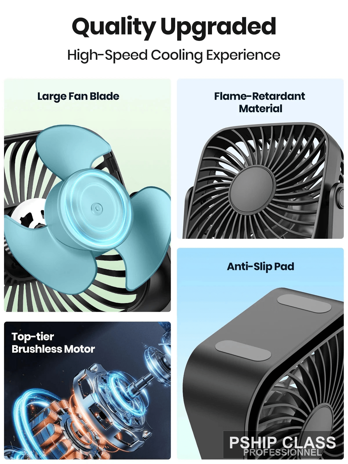 produMini ventilateur USB portable 4 pouces 3 vitesses silencieux 360° bureau et camping - vue 3 ct_name - P-SHIP
