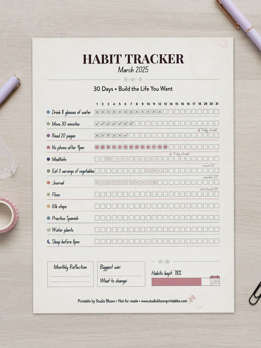 Suivi d'Habitudes 90 Jours — Tracker Imprimable PDF