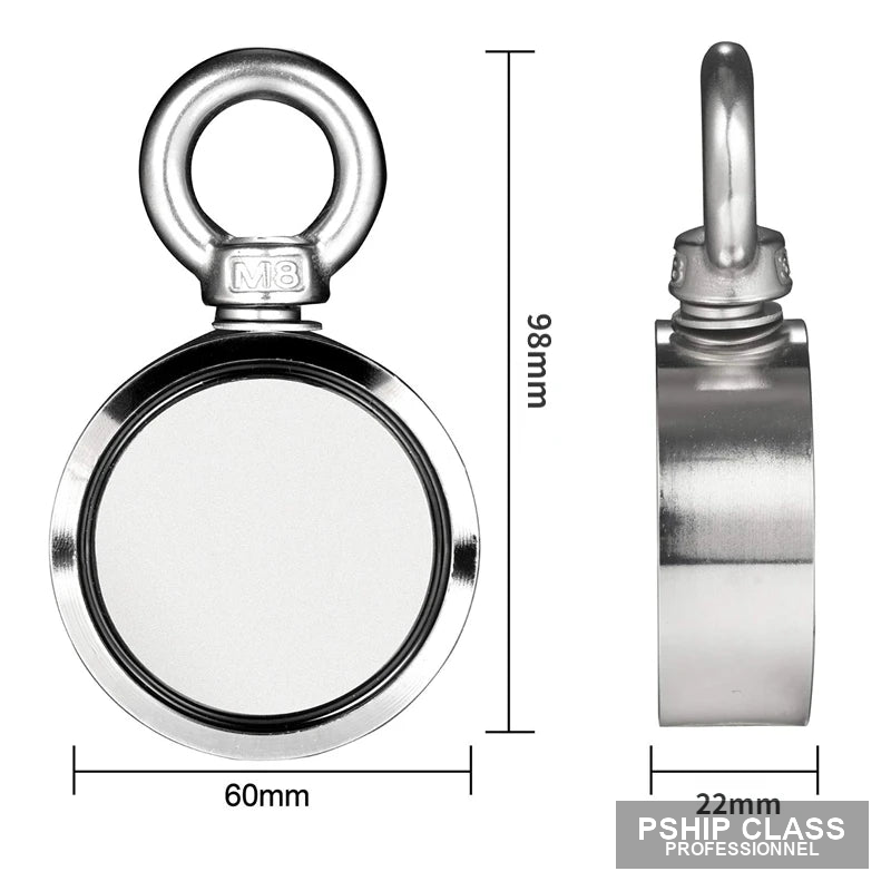Aimant de pêche double face 120kg en néodyme pour récupération sous-marine - vue 8
